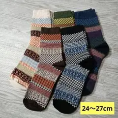 靴下 メンズ ジャガード ソックス 暖かい 防寒 5足組 24～27cm