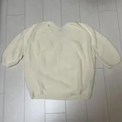 ユニクロ 3DコットンコクーンVネックセーター 7分袖 オフホワイト