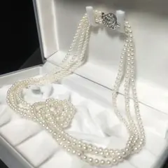 【テリ強✨3連】ベビーパール　本真珠　ネックレス　約4.2mm　シルバー金具