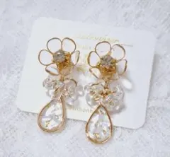 ハンドメイドピアス　サンカヨウ　レジン　シェル　クリア　2way