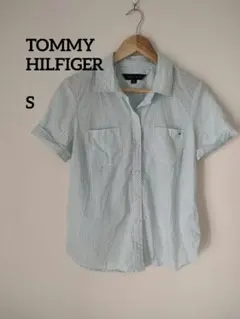 TOMMY HILFIGER 水色チェック 半袖シャツ 【Sサイズ】レディース