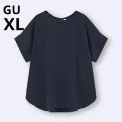 美品 GU XL ネイビー ドレープTブラウス 半袖 ブラウス シャツのサムネイル