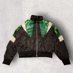 スポーティー クロップドジャケット ブラック/グリーン ブルゾン