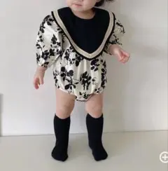 花柄ロンパース セーラー襟 長袖　80