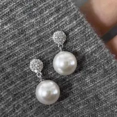 キラキラジルコニアパール イヤリング シルバー　ダイヤ　結婚式