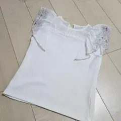 【M】ウィルセレクション　刺繍シアー袖ニット　花柄　ホワイト　ラベンダーのサムネイル