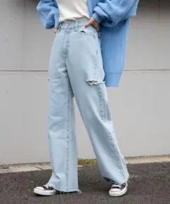 ライトブルー ワイドレッグデニム