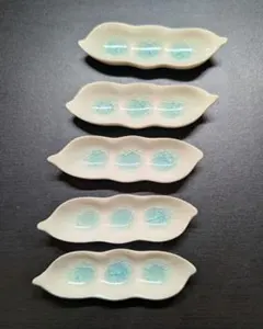 【未使用】たち吉 陶器 箸置き 5個セット 豆型 貫入釉のサムネイル