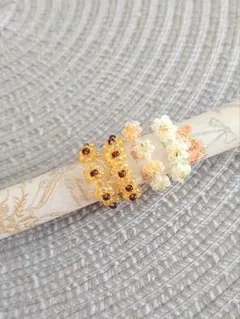 ビーズリング　ハンドメイド　韓国　ビーズアクセサリー　ひまわり