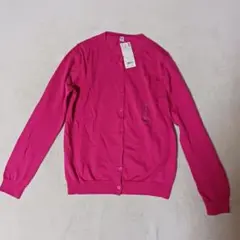 新品ユニクロUVカットスーピマコットンクルーネックカーディガンLピンク
