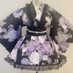 浴衣ドレス 浴衣 黒 ピンク 白 薔薇 150cm〜160cm - メルカリ