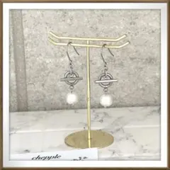 No.1667 コットンパールのピアス　マンテルのイヤリング　ハンドメイド