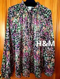 【美品】H&M 花柄ボウタイブラウス US S