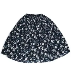 【美品】LOWRYS FARM 花柄 フレアスカート ブラック Fサイズ