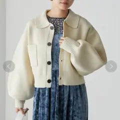 forksy.　襟付きボリュームスリーブショートニットブルゾン　F◆A764