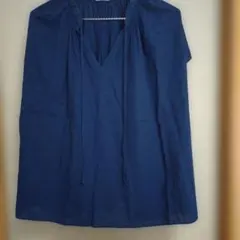 ユニクロ UNIQLO ネイビー Vネック 半袖シャツ 麻混 オーバーサイズ