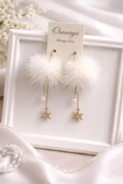 新品 樹脂 雪の結晶ピアス