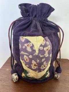 ハンドメイド パッチワーク 巾着袋 パープル 花柄