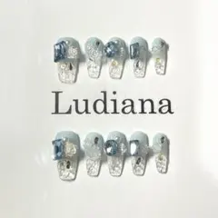 水色&クリアベースグラデーションネイルチップお花パーツたくさん新品即納