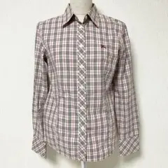 BURBERRY バーバリー ノバチェック ロゴ 刺繍 シャツ 40 ピンク