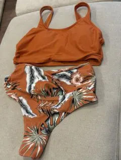 オレンジ トロピカル柄 セパレート水着