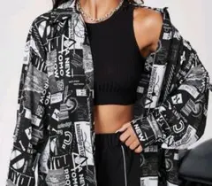 ロングシャツ ブラック/ホワイト