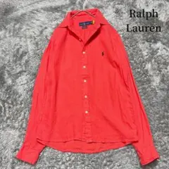 ラルフローレン 現行品 リネンシャツ ポニー刺繍 レッド XL相当　美品