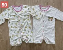 【2着セット】　ベビー服　80 女の子　昭和レトロ　ロンパース　秋冬　長袖