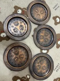 とみ様専用】小葉黄楊木 茶托 彫刻 透かし彫り 茶杯コースター 直径8cm