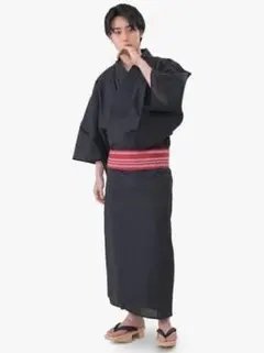 [あい藍] メンズ浴衣&帯 2点セット ベタつかない楊柳織り 綿麻 綿献上帯