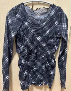 MOUSYチェック柄長袖シースルーシャツ FREE