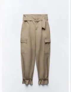 【美品】ZARA ベルト付き カーゴパンツ ハイウエスト　ベージュ