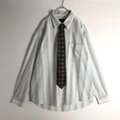 【ネクタイシャツ　コーデ売り　ストライプ　柄ネクタイ　白　水色　茶色　古着】