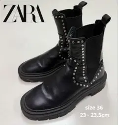 ZARA スタッズ 付きサイドゴアブーツ ブラック 36 23〜23.5cm