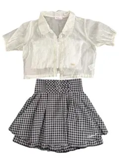 PINKHUNT／150チェック柄スカート＆シアーシャツ ベアトップセットのサムネイル