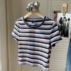 マルチカラー ストライプ 半袖Tシャツ