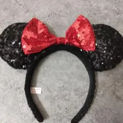 ディズニー カチューシャ スパンコール ブラック レッドミニー