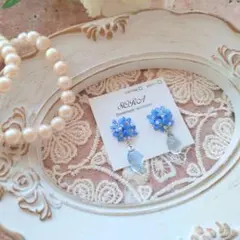 ハンドメイドピアス　忘れな草ピアス　パールに変更可能