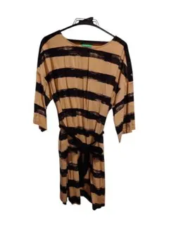 ベネトン　ストライプ 半袖ワンピース ベージュと黒
