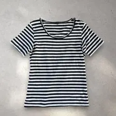 ボーダー 半袖 Tシャツ L ブラック ホワイト クルーネック ストレッチのサムネイル
