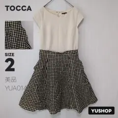 TOCCA ワンピース 半袖　千鳥格子　フレア　アイボリー　カシミヤ、ウール混