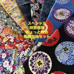 ワ3 スペシャル特別価格　和柄生地セット　舞妓さん柄生地　青海波猫柄生地　傘柄