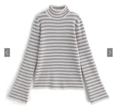 GRL ボーダー柄フレアスリーブリブニットトップ k9086b グレー M