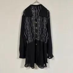 刺繍デザインチュニックシャツ(F)きれいめロングシャツ/オーバーサイズ/花柄