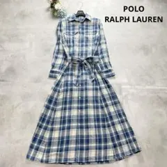 ラルフローレン シャツワンピース ロング ベルト フレア 花柄 M - メルカリ