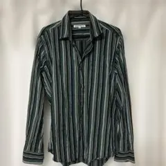 メンズ　ストライプシャツ　グリーン系　ヴィンテージ美品のサムネイル