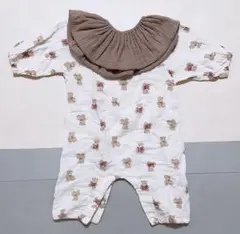 クマ柄ロンパース♡スタイ付き♪70 綿100% 女の子男の子
