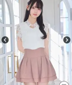 美脚エレガントツイードスカート　ピンク　フリーサイズ