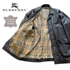 希少★Burberry バーバリー ノバチェック柄 レザーコート ブラック