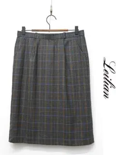 G422/美品 Leilian ツイード ひざ丈スカート チェック 11 緑 紺